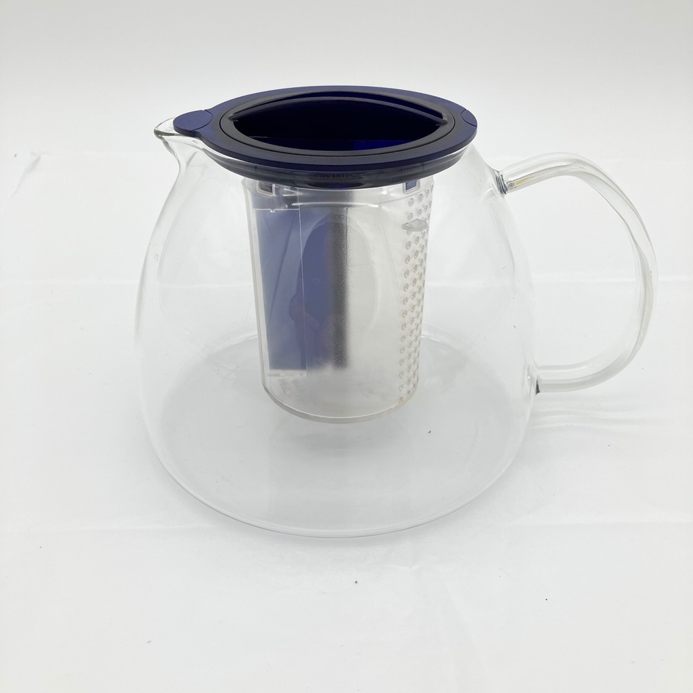 Jena Glas Teapot C. Justus Design Large Clear Blue German Borosilicate Glass